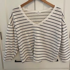 BP cropped white + navy stripped v-neck